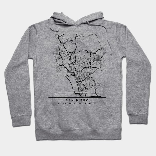 SAN DIEGO CALIFORNIA BLACK CITY STREET MAP ART Hoodie by deificusArt